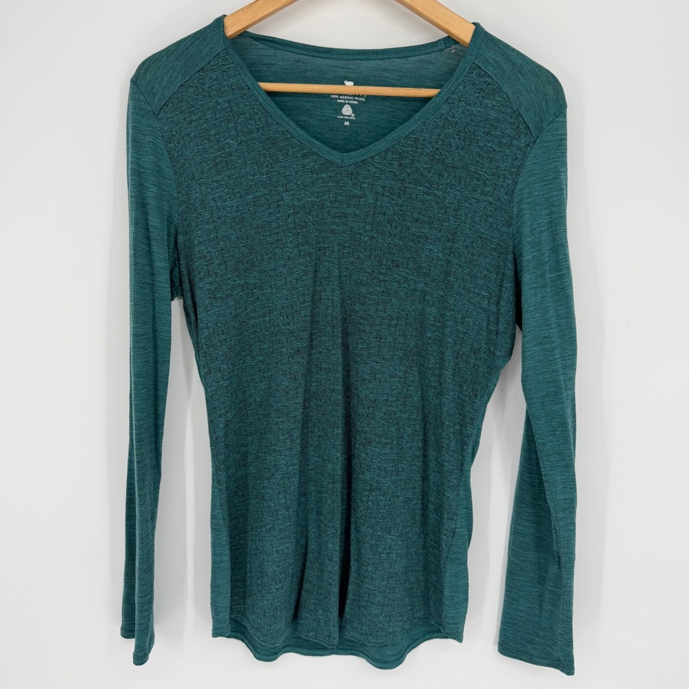 Segments Womens 100% Merino Wool V-Neck Long Sleeve Top Teal Green M